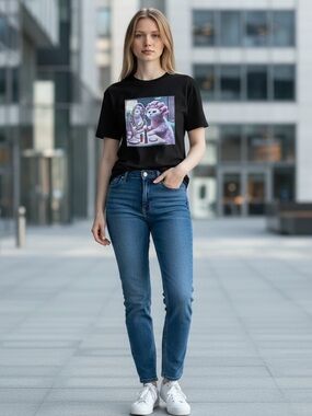 NEW Pink Cat Curlers Makeup Lipstick Black T-shirt Graphic Print Tee 100% Cotton